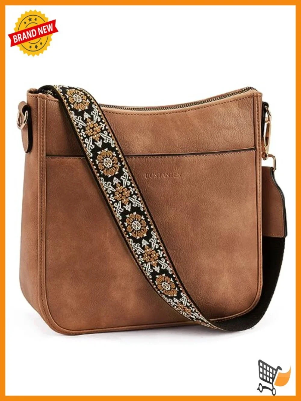 Vegan leather crossbody hobo purse, wide strap, 10.3